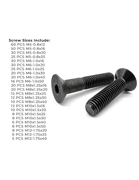 Metric 12.9 Flat Socket Head Cap Screws Black Oxide Assortment - 453 Pieces