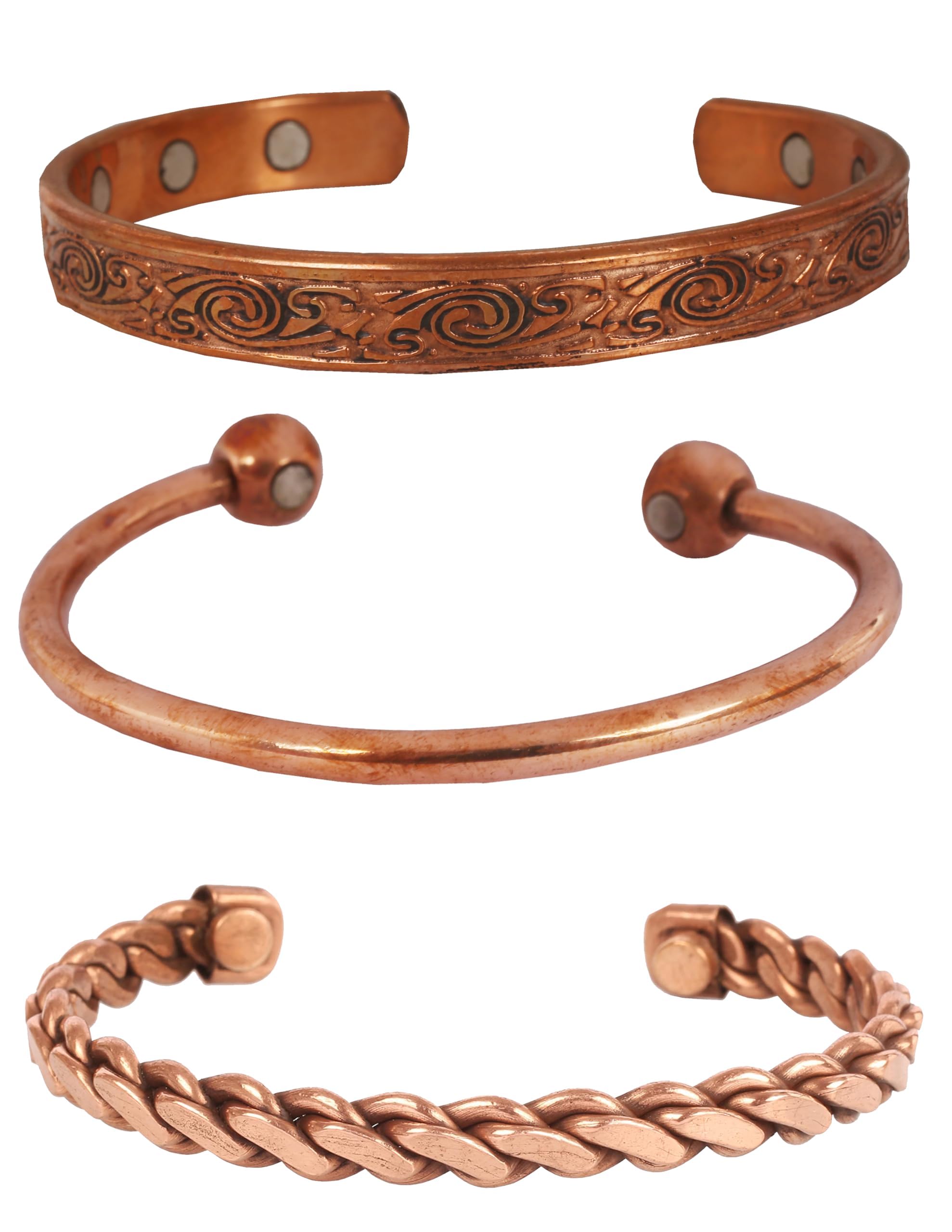 Touchstone magnetic copper bracelets for men women in gift box, Set of 3