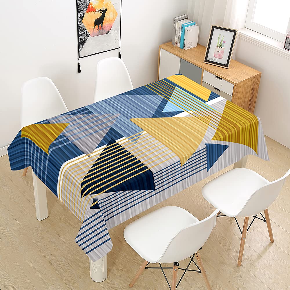 Hearda Yellow Blue Tablecloth Wipeable Waterproof Wipe Clean, 3D Geometric Printed Rectangle Tablecloths Table Cover For Kitchen Picnic Party Buffet Weddings Birthday Christmas (,100X140cm)