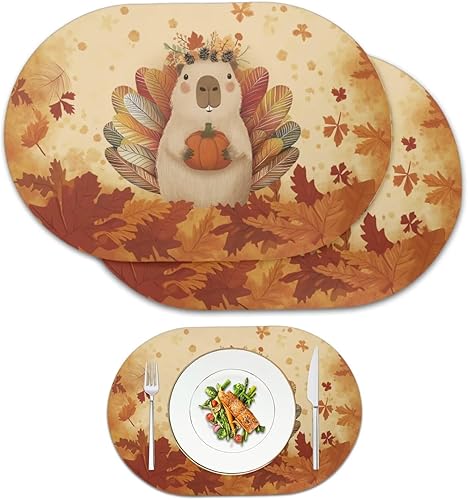 Miniatura 47 de Pumpkin Placemats Set of 4 Ghost Non Slip Washable Heat Resistant Place Mats 12x18 Inch Round Tablemats for Dining Kitchen Party Daily Table Decor