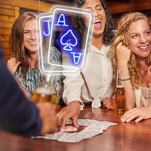 Miniatura 7 de Cartel de neón de Playing Cards, alimentado por USB, 15.74 x 11.81 pulgadas, luces LED de neón acrílicas regulables, decoración de pared para