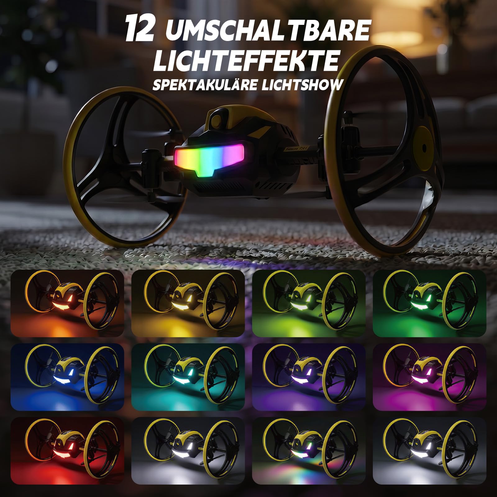 RC Wandkletternde Stunt Drohne mit Doppelrädern, 3-in-1 mit LED | ToyAward 2026 nominiert (Spielwarenmesse Nürnberg), 360° Tricks, Fernsteuerung für Jugendliche & Erwachsene
