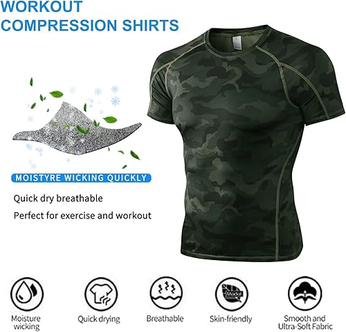Miniatura 4 de SPVISE Camisetas de compresión para hombre, de manga corta, para entrenamiento, gimnasio, correr, secado fresco, deportes, capa base, atléticas,
