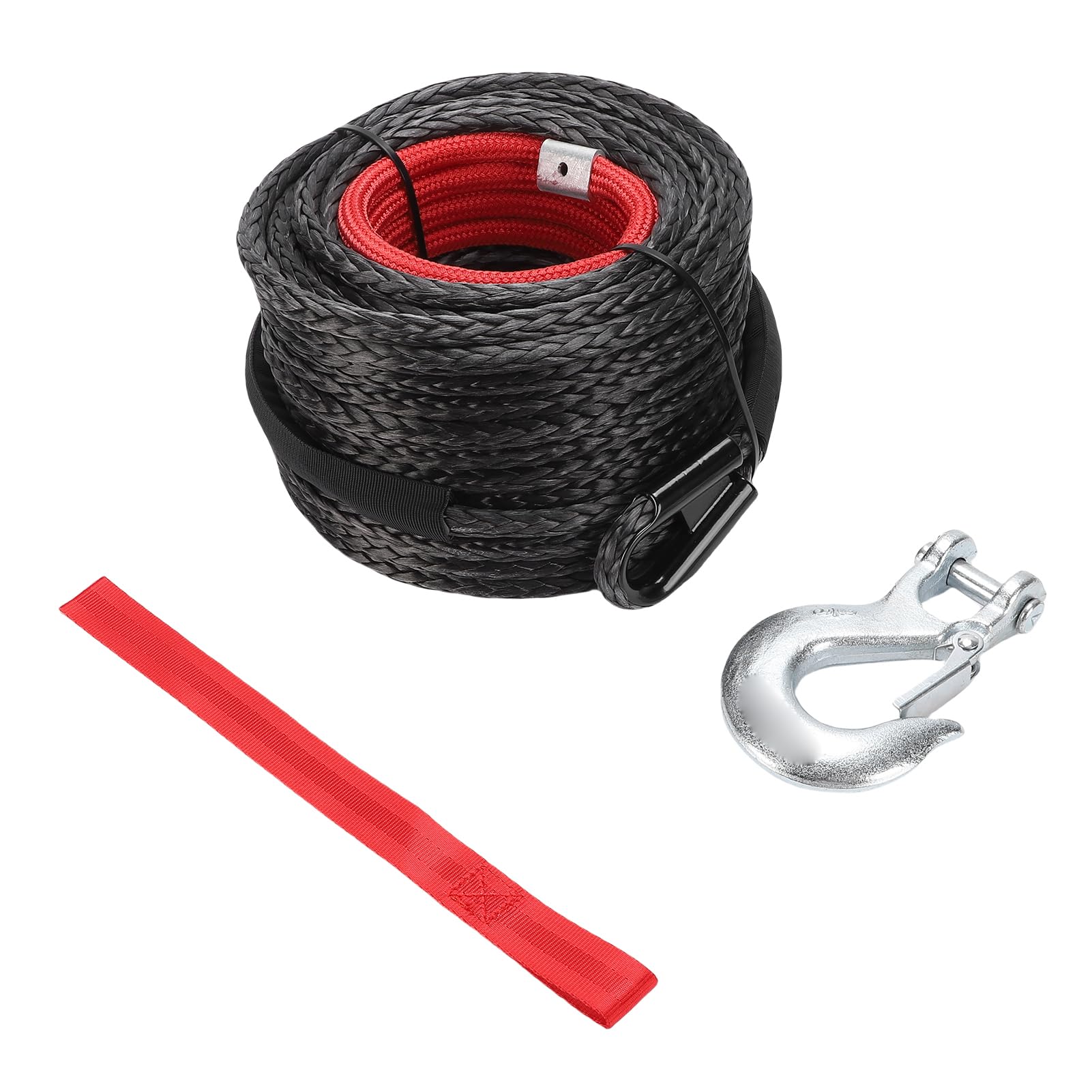 Corde de Treuil Synthétique de 8 Mm X 15 M, Câble de Treuil à 12 Brins de Résistance à la Rupture de 5,6 Tonnes avec Crochet forgé Haute Résistance, pour SUV, Véhicule
