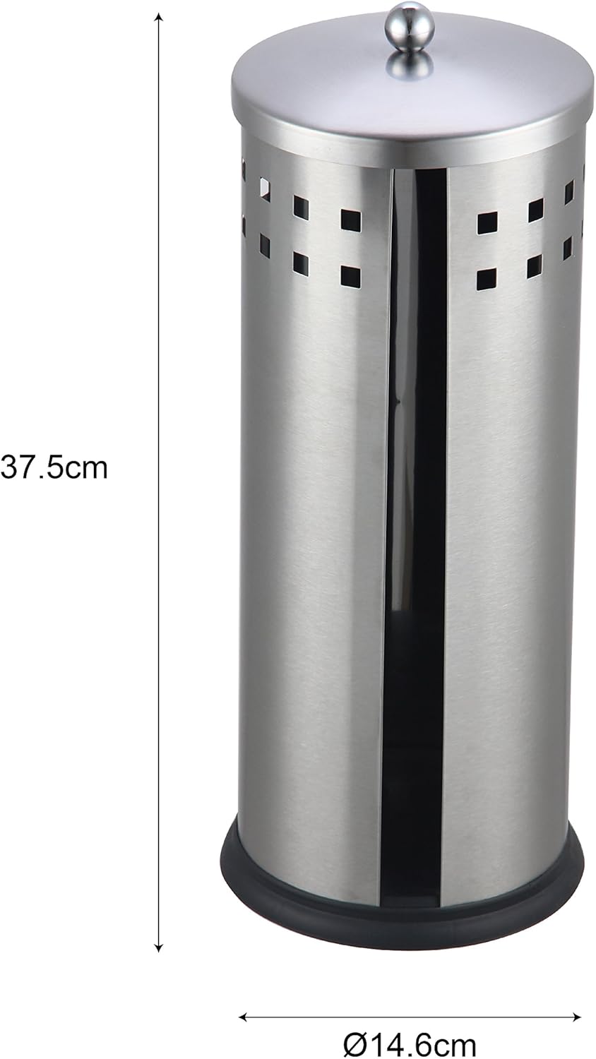Axxentia Bathroom 282240 Bustino Replacement Toilet Roll Box Stainless Steel with Lid for 3 Rolls Height 38 cm