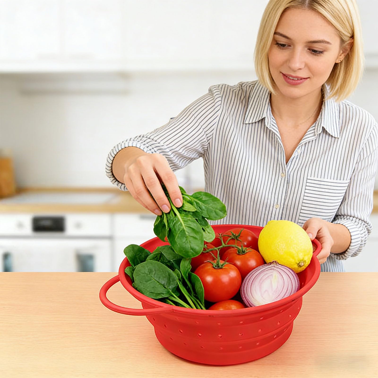 Juego de 3 coladores de cocina plegables de varios tamaños para drenar pasta, verduras y frutas, cesta de materiales de silicona