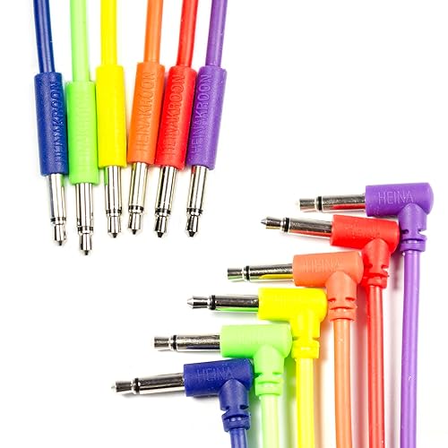 Heinakroon Cables de conexión CV multicolor de perfil bajo en ángulo a recto Eurorack, cables de conexión modulares, paquete de 6 (11,8 pulgadas)