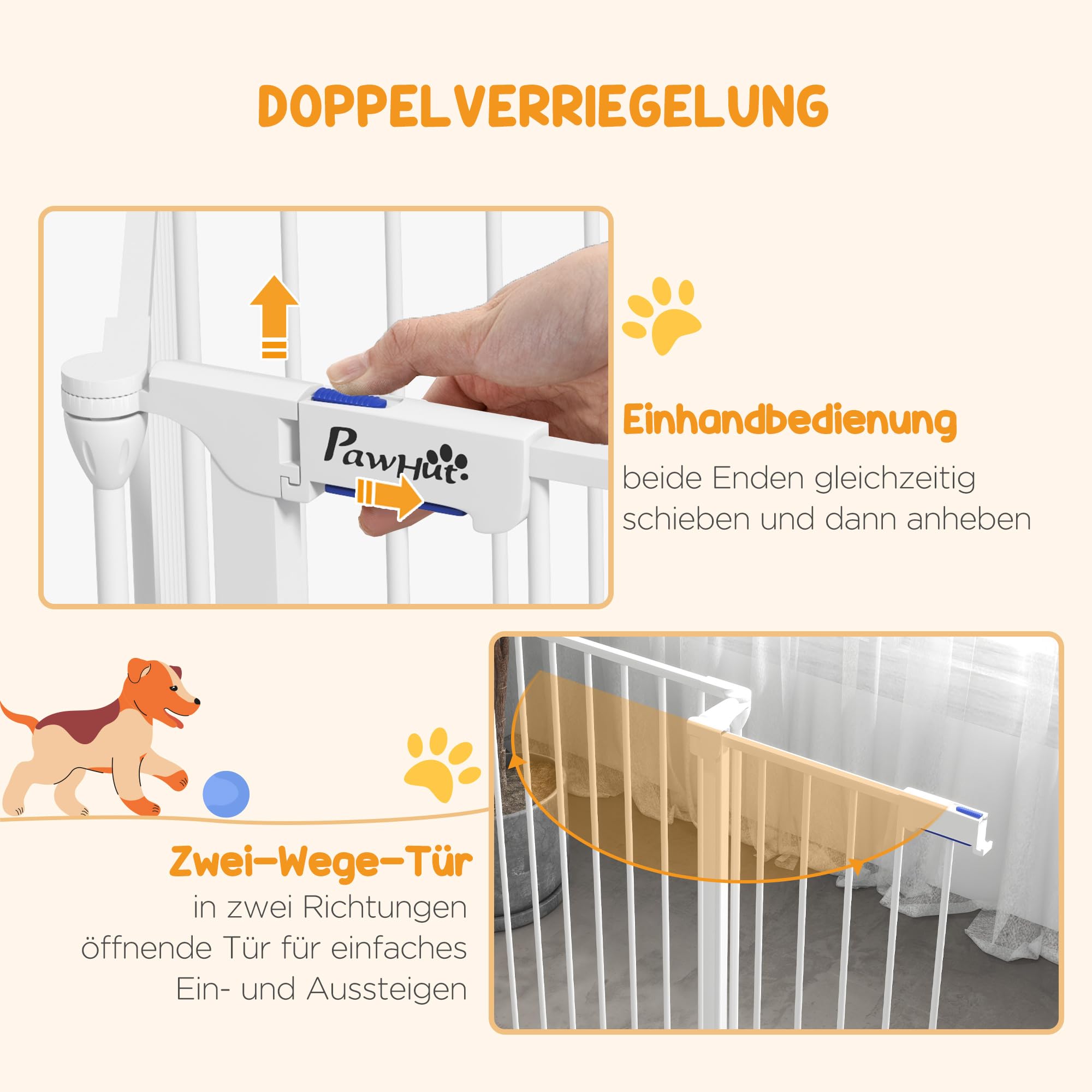 PawHut Enclos pour chiots pliable, hauteur 90 cm, barrière pour chiens, barrière avec 6 panneaux, enclos, barrière de cheminée indépendante, enclos pour chiens de taille moyenne, acier, blanc