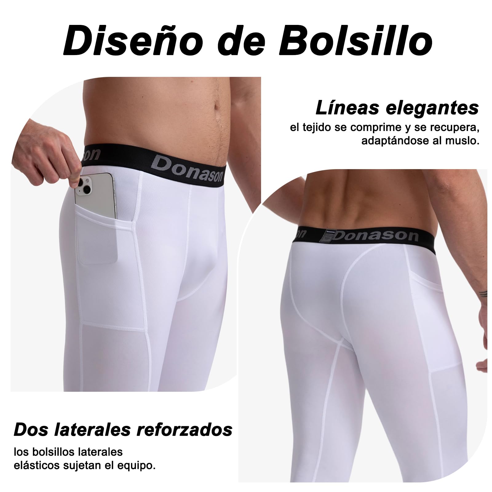 Pantalones de Compresión para Hombre Mallas con Bolsillos Deportivos de Secado Rápido Ajustados Elásticos Pantalones Hombre Malla Deportivos para Gimnasio Entrenamiento Baloncesto Yoga