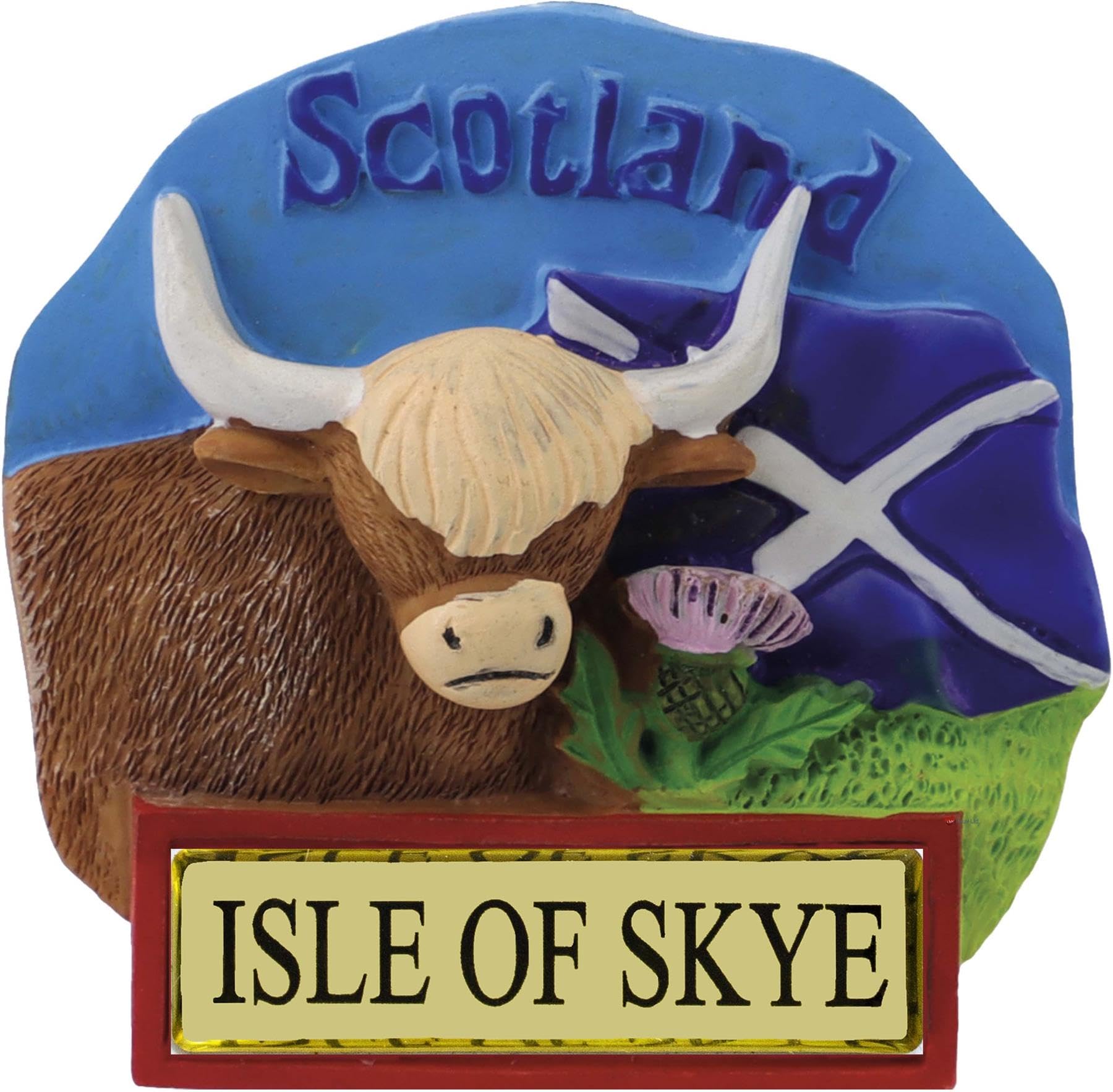 I Luv Ltd Isle Of Skye Scotland Fridge Magnet - Scottish Saltire Flag, Highland Cow With Horns