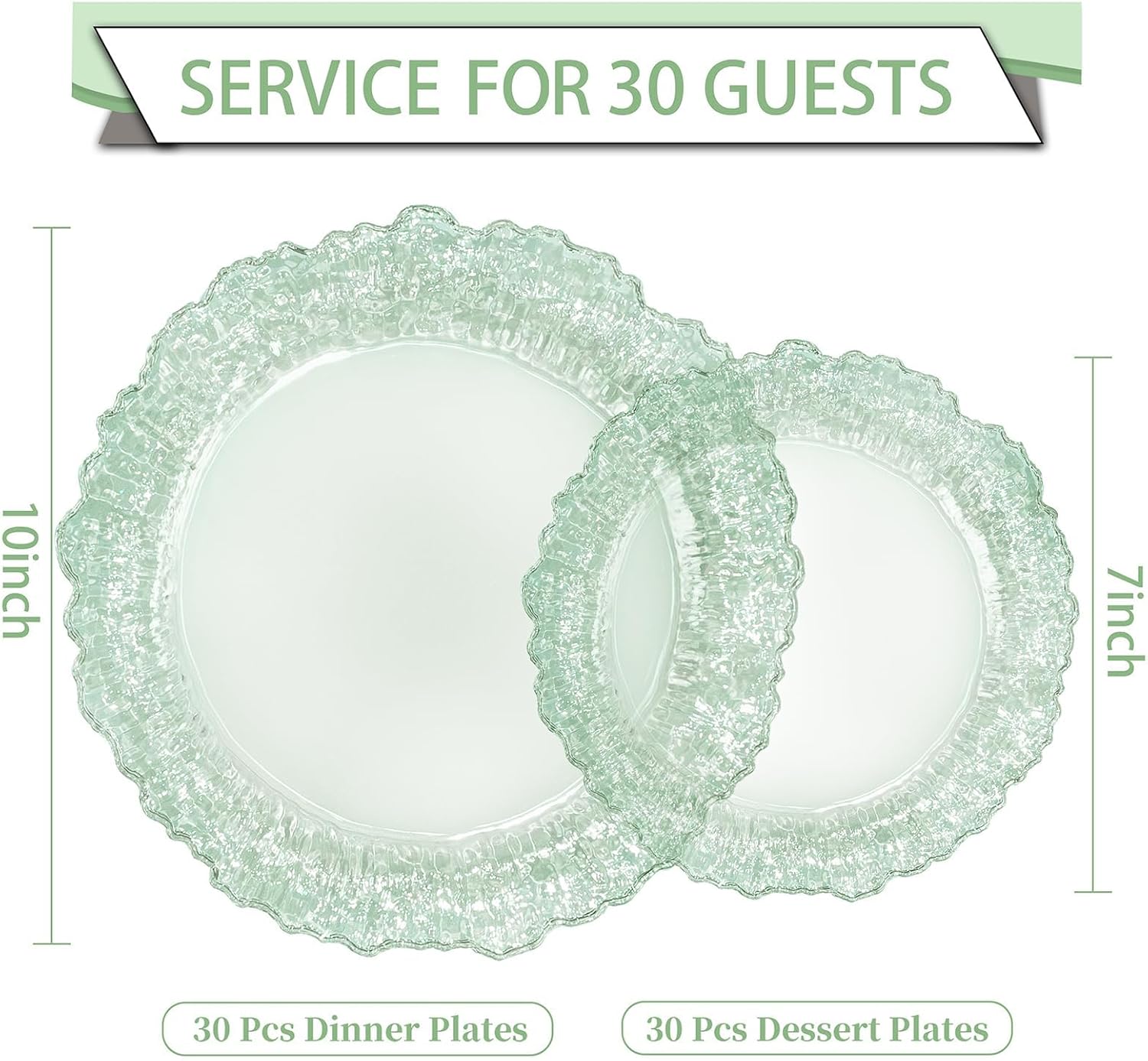 I00000 60 Pcs Green Plastic Plates, Clear Green Disposable Party Plates, Premium Plastic Plate Disposable Include 30 Dinner Platos 10" & 30 Dessert Platos 7" Perfect for Wedding & Party