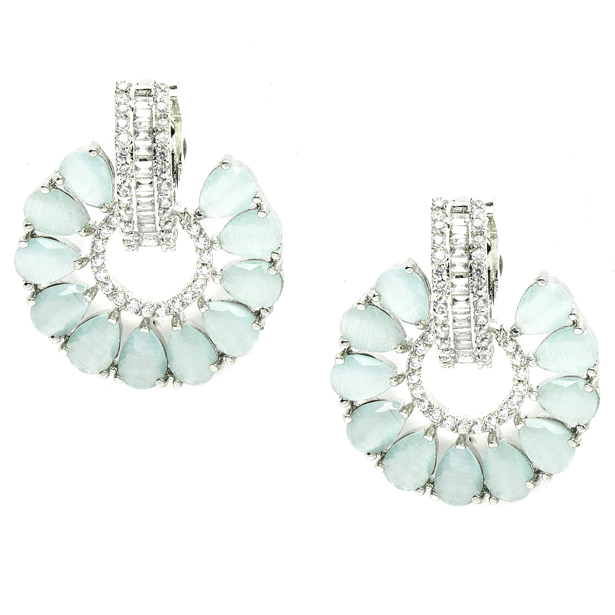 ZENEMERhodium-Plated American Diamond Studded Floral Shaped Handcrafted Stud Earrings For Girls and Women