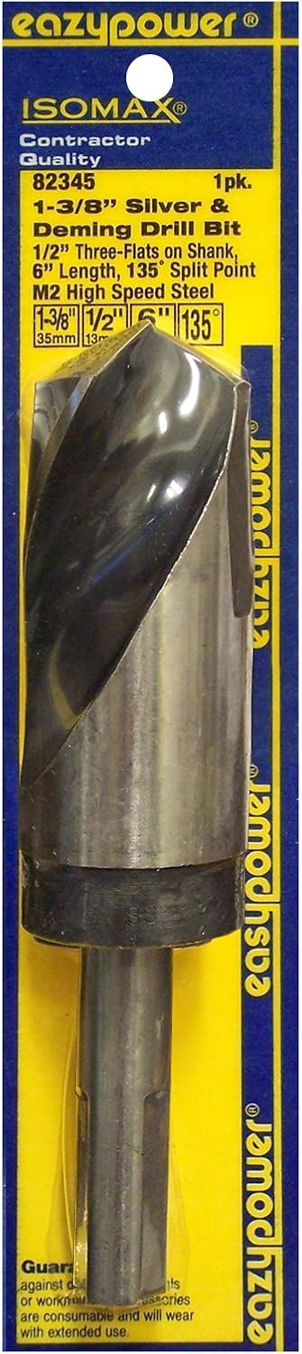 Eazypower 82345 1-3/8" x 6" Silver and Demming 135-Degree Split Point M2 High Speed Steel with 1/2" Shank (1 Piece)