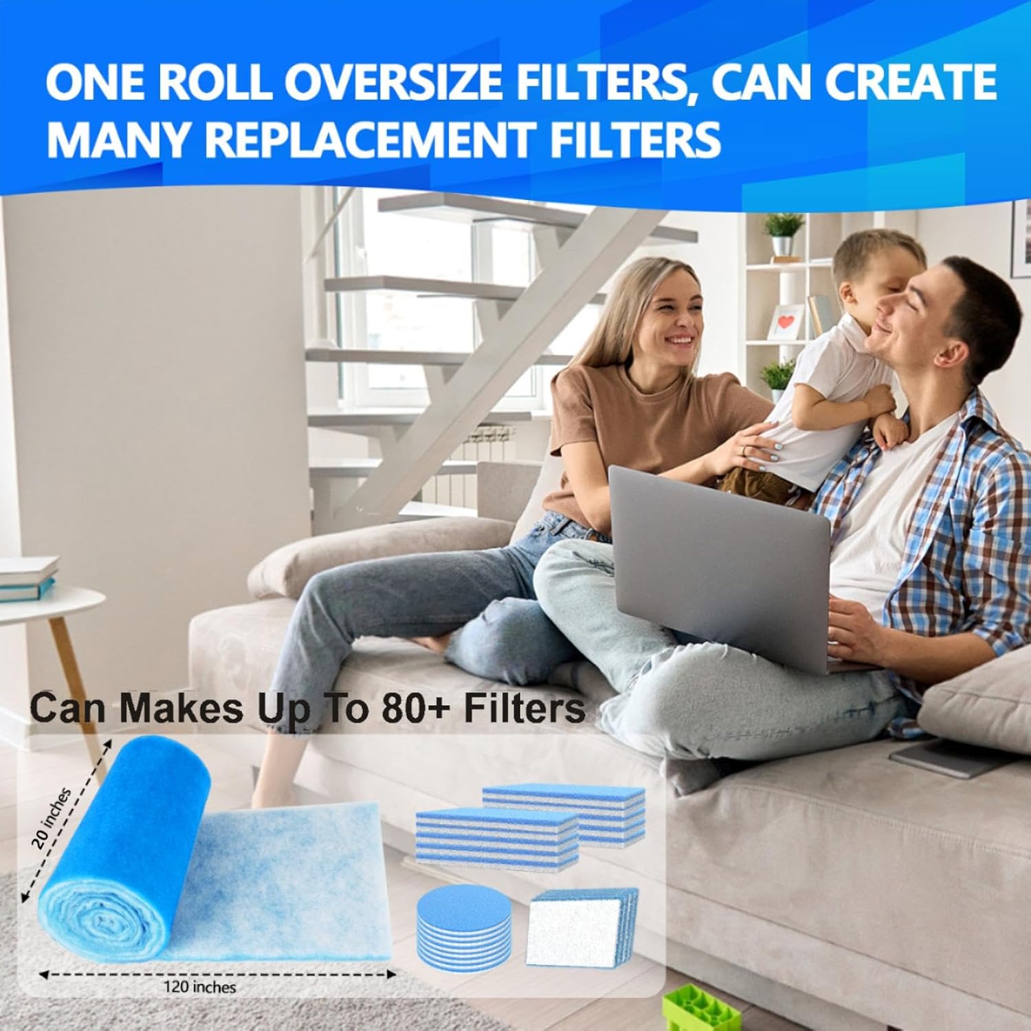 20" x120" Air Vent Filters, Cut to Fit Air Filter (80+ Filters), MERV 8 Triple Vent Filter for Home Floor, Ceiling, RV, HVAC Furnace Vents, With Adhesive Hook Tape and Installation Tape - Image 3