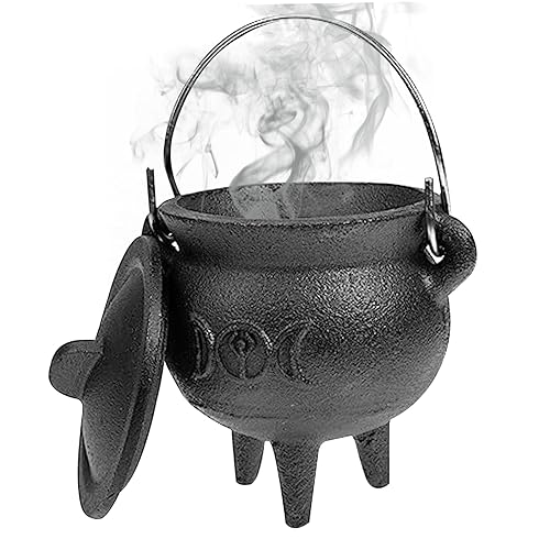 Cast Iron Cauldron with Lid and Handle Halloween 3.94x2.95x2.95inch Cauldron