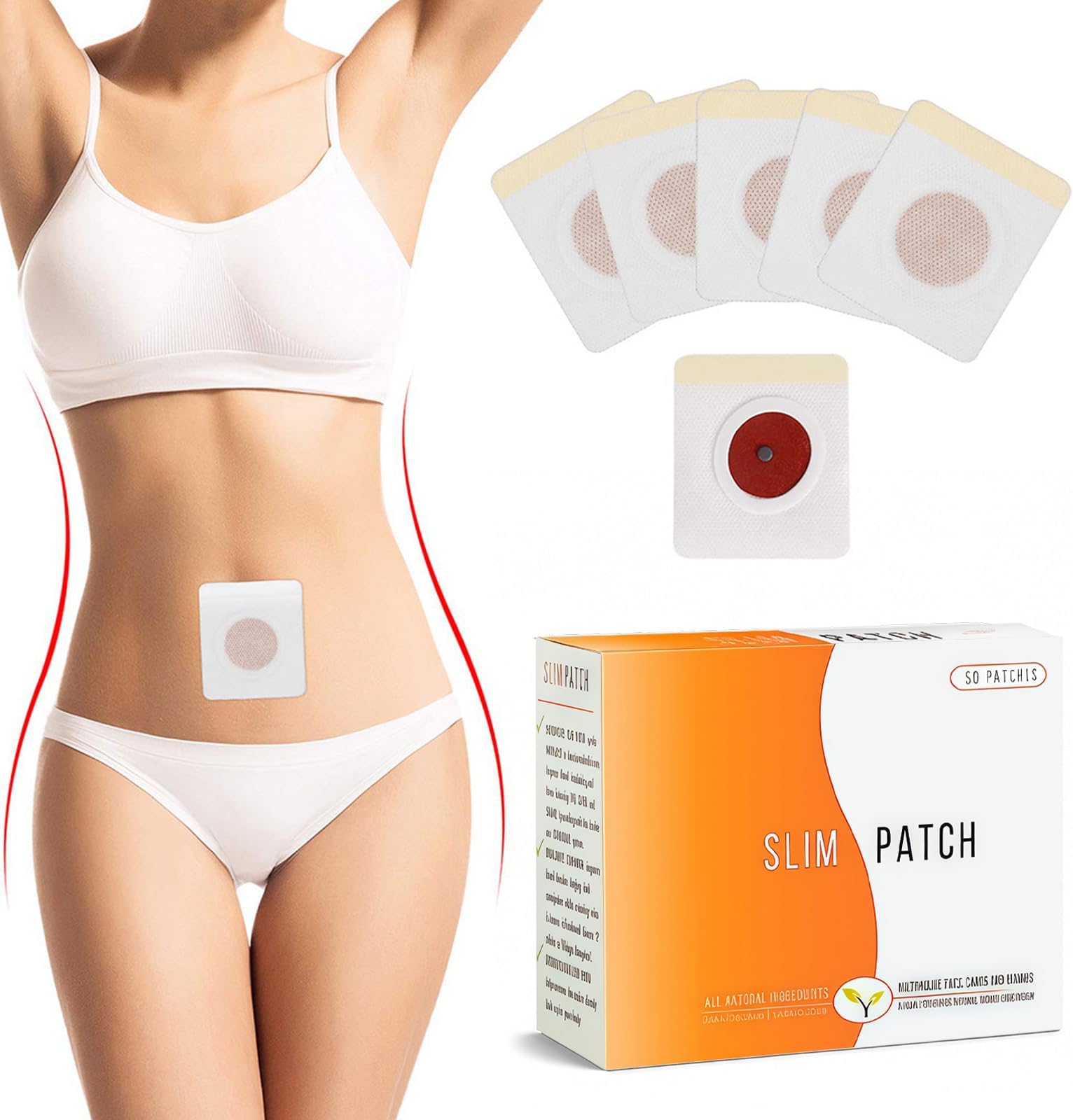 30 Shaping Patches for Slimming Support for Belly & Waist - Fat Burning Patches for a Slimmer Silhouette with Natural Extracts for Women and Men