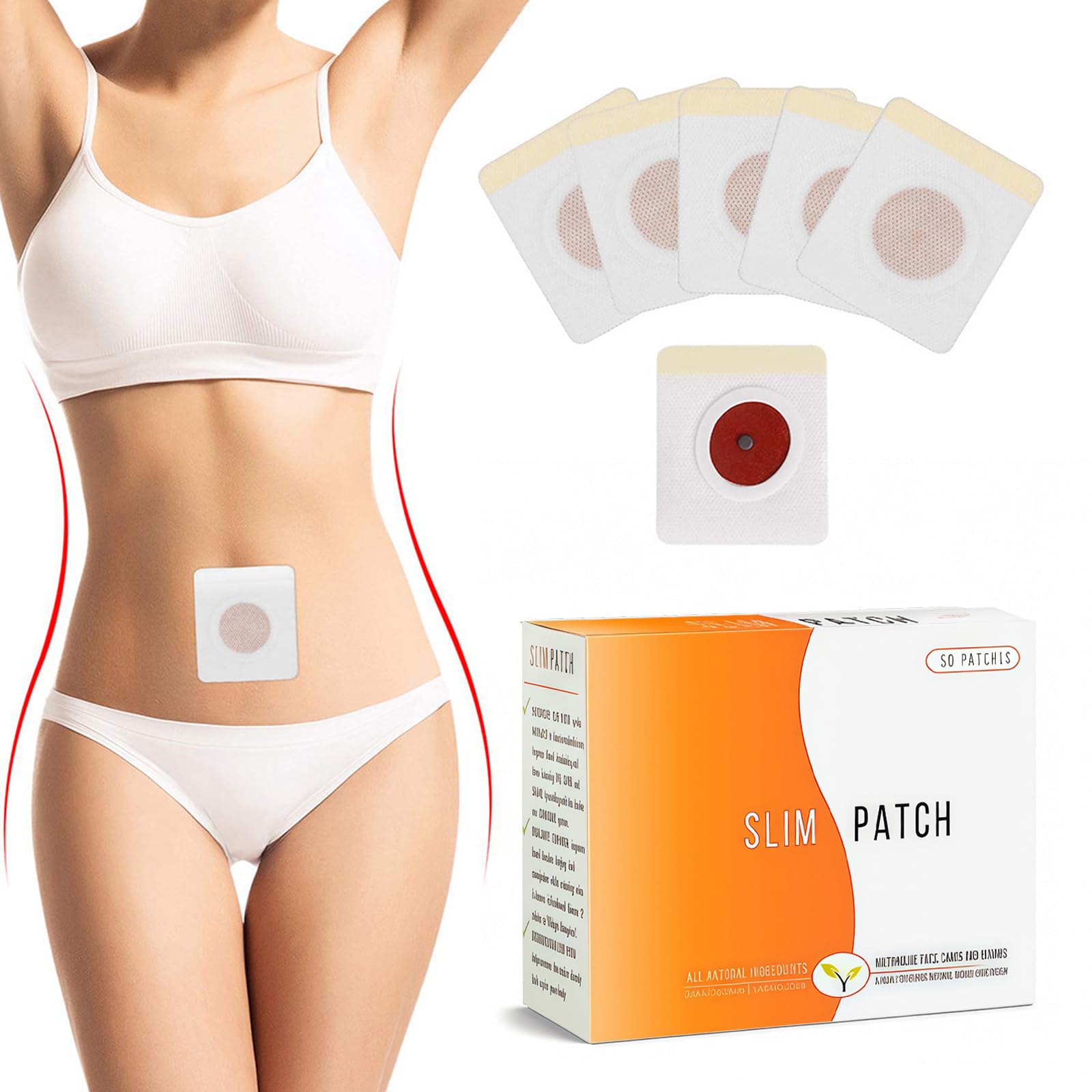 30 Parches Adelgazantes para Abdomen y Cintura, Apósitos Naturales para Favorecer la Silueta, Fórmula Suave para Mujeres y Hombres