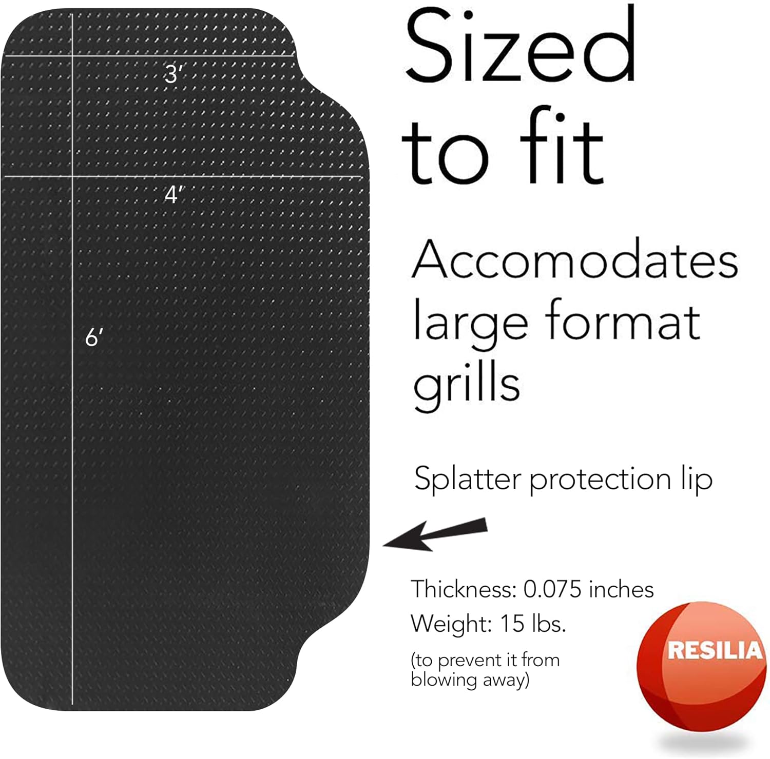 RESILIA Large Under Grill Mat – Heavy Duty, Reusable Outdoor Floor Protector Mats for Deck, Patio, & Garage – 72 Inch x 48 Inch with 12 Inch Splatter Protection Lip, Black Diamond Plate, Made in USA - Image 4