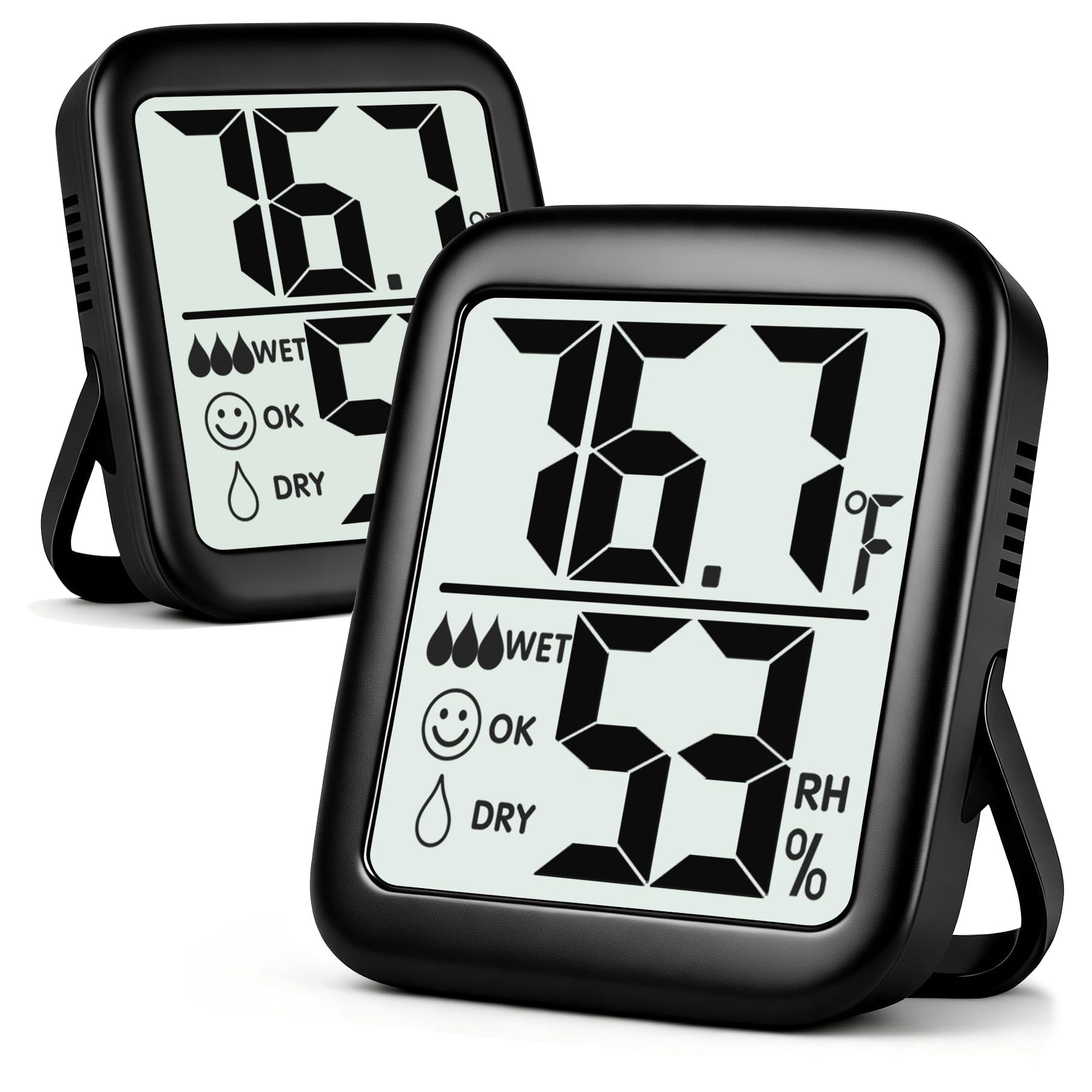 Monitor Temperature & Humidity, Accurate, Fast Read, Easy To View, Magnetic/Kickstand/Hanging, ℉/℃, w/ Battery, Compact 2 Pack Room Thermometer Indoor Hygrometer