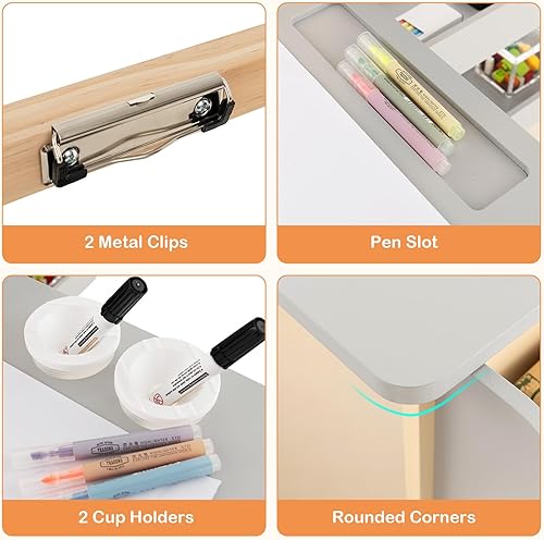 Miniatura 6 de Costzon Caballete para niños, centro de arte de madera con pizarra y pizarra blanca de doble cara, rollo de papel para dibujar, manualidades,