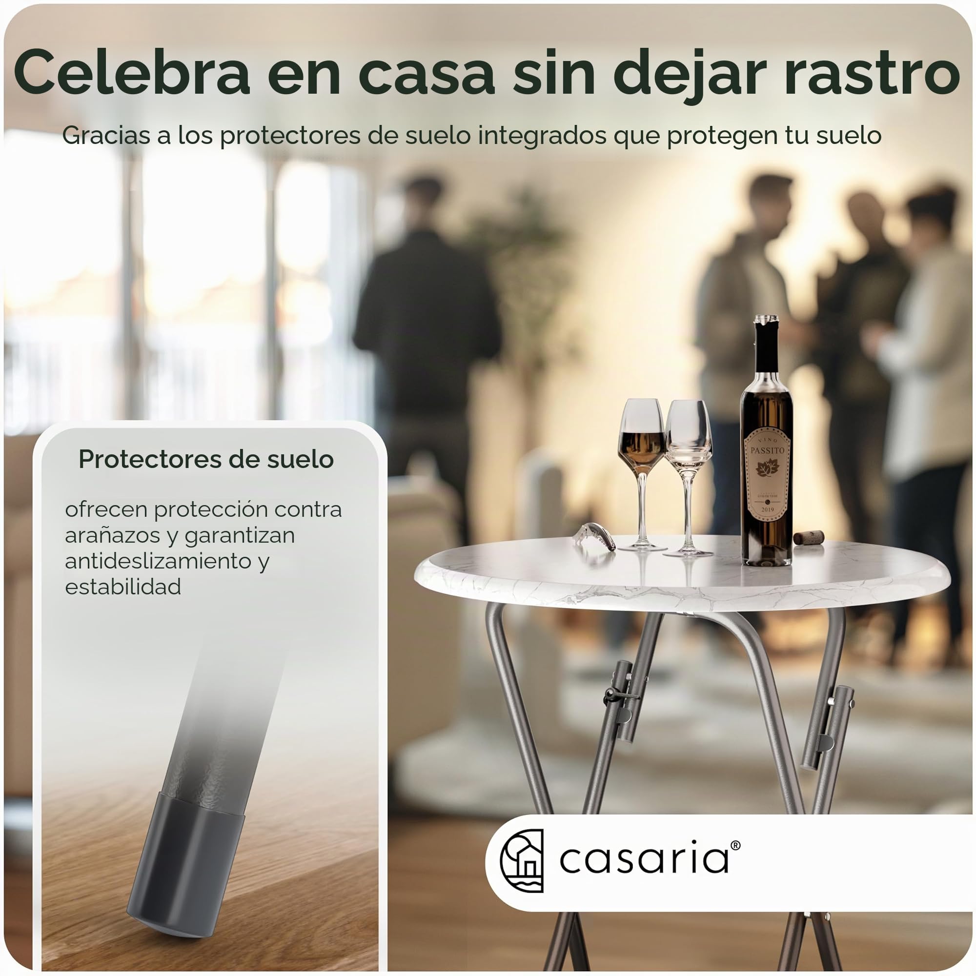 CASARIA® Mesa de Bar Alta Plegable 110x60cm Mesita Bistro Tablero Redondo MDF Aspecto Mármol Eventos Fiesta
