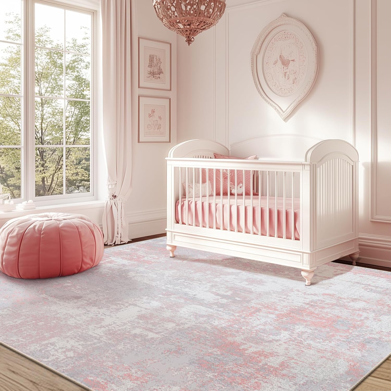 Tapis antidérapant et lavable rose pour éviter les glissades de salon