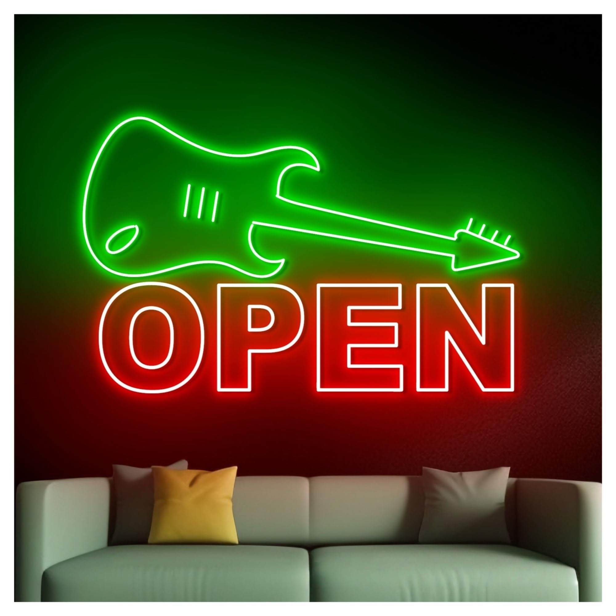Insegna al Neon Insegna Al Neon Aperta Con Chitarra, Luce A LED, Strumento Musicale, Sala Musica, Negozio, Decorazione, Vetrina,ingresso Aziendale 60cm