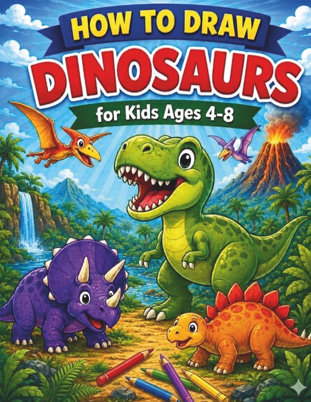 How to Draw Dinosaurs for Kids Ages 4-8: Easy Step-by-Step Drawing Book for Beginners