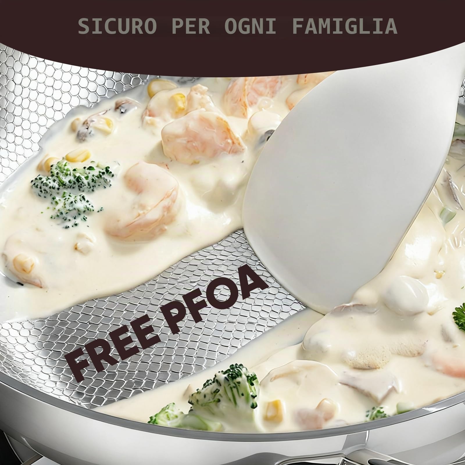 Padella in titanio con coperchio, padelle in titanio con motivo martellato per cucinare, antigraffio, antiaderente, padella Pro a induzione, per cucina e campeggio (28cm)