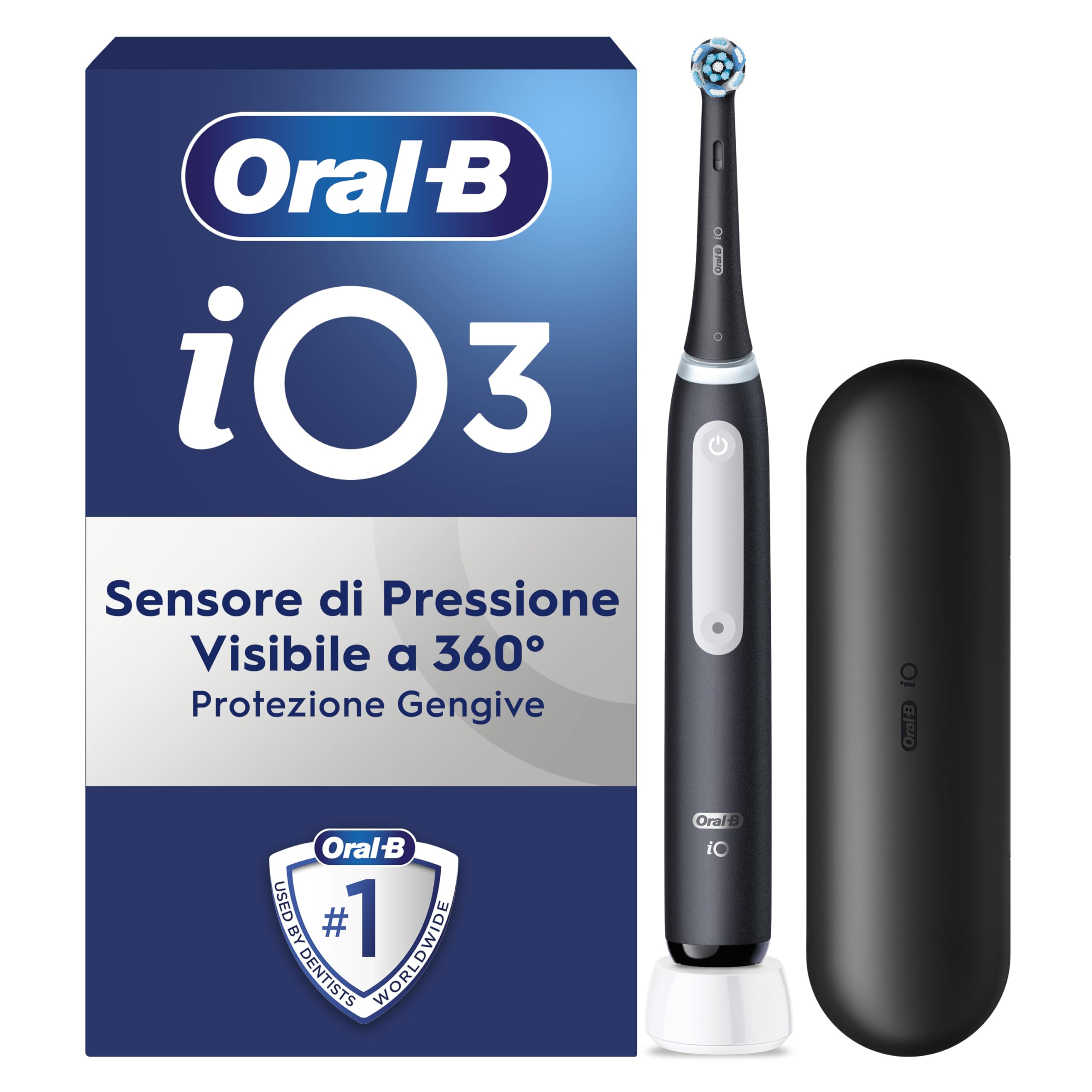Oral-B Spazzolino Elettrico Ricaricabile iO 3 Nero, 1 Testina Di Ricambio, 1 Custodia Da Viaggio, 1 Spazzolino