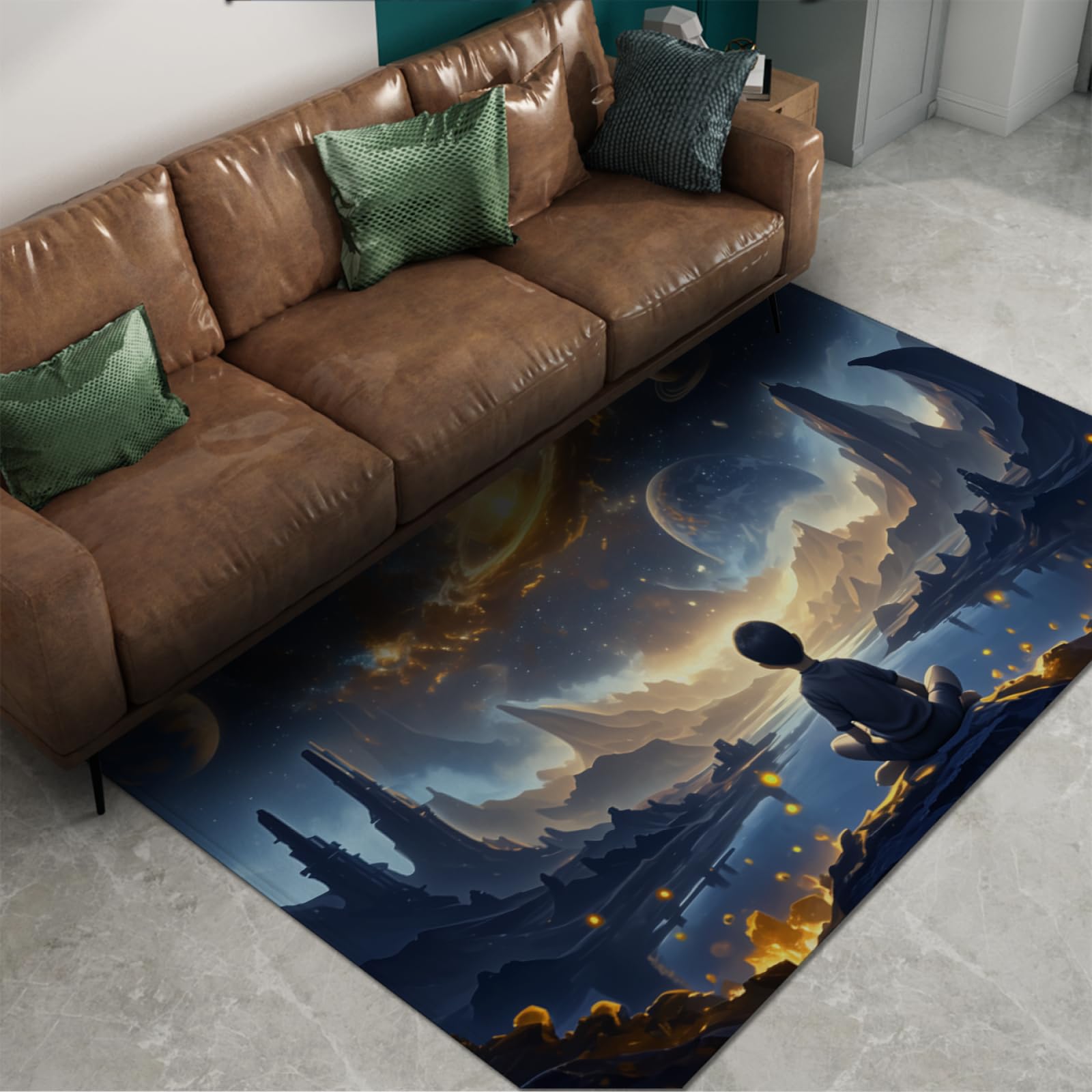 Tapis de sol planète univers grand format 120x210cm aux finitions soignées pour dortoir