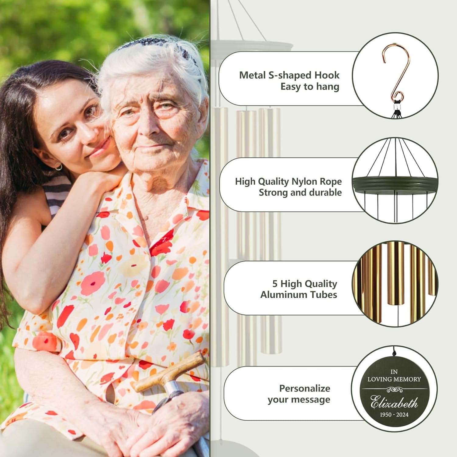 ASTARIN Personalized Memorial 30"/36" Wind Chimes for Loss of Loved One Mom Dad, Produced in USA Memorial Gifts for Sympathy Bereavement Remember, Deep Tone in Memory of Wind Chimes for Outside