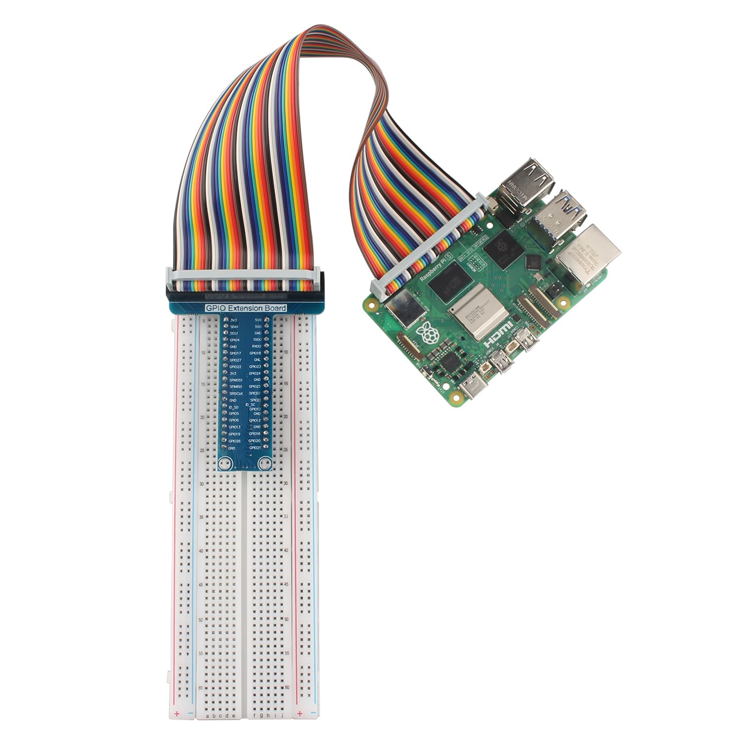 ZDE GPIO Scheda di Espansione Breakout + Cavo a Nastro Piatto GPIO a 40 pin + Breadboard Compatibile con Raspberry Pi 5 4B 3B+ 3B 2B B+