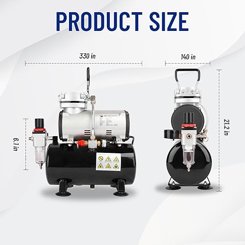 Miniatura 7 de Timbertech Compresor de aerógrafo, mini compresor AS186 sin aceite de un solo pistón de alto rendimiento con tanque de 3L, regulador, trampa de