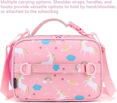 Miniatura 45 de FlowFly - Lonchera para niños, lonchera escolar aislante duradera con correa para el hombro y soporte para botellas, bolsa térmica pequeña