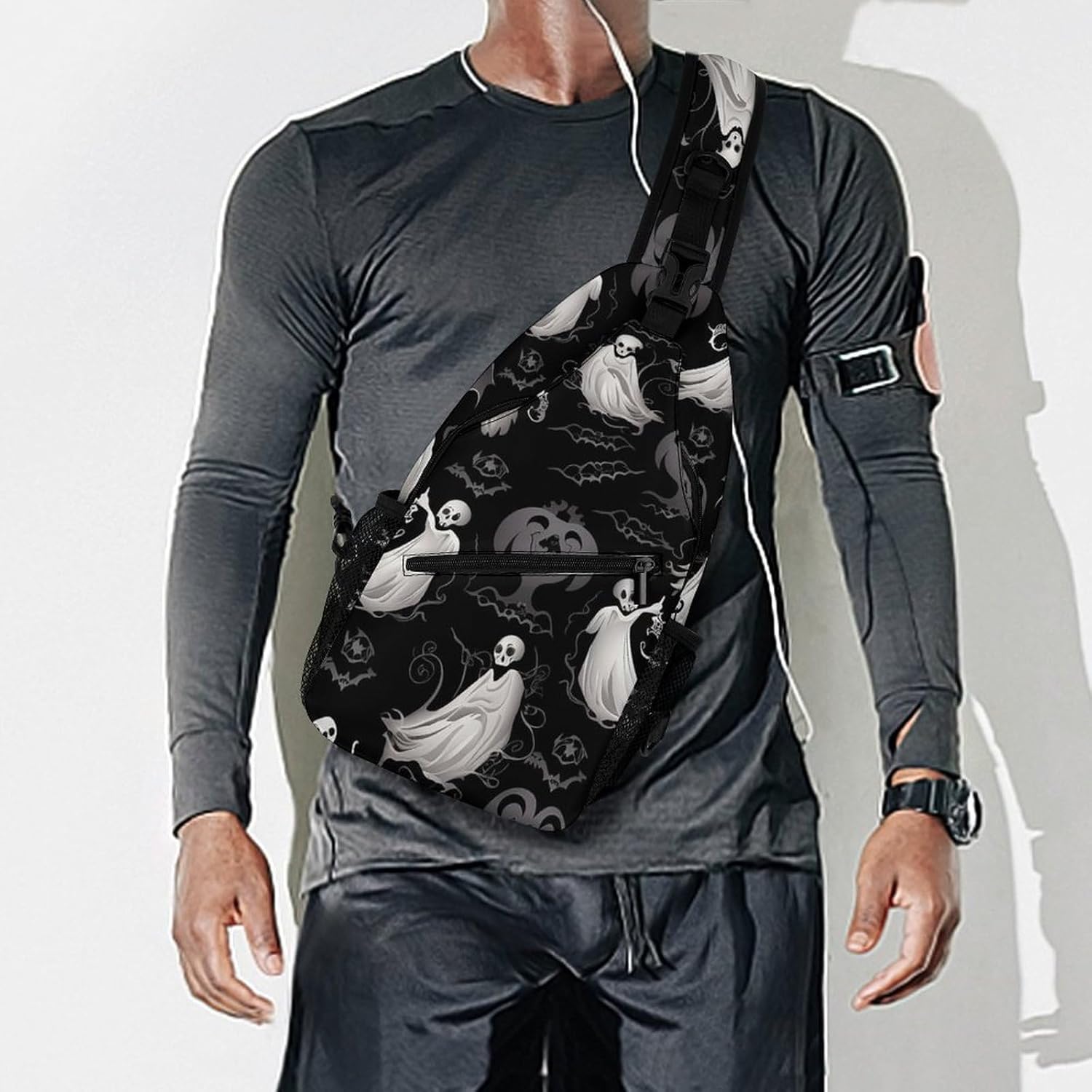 Halloween Goth Sling Bag Lightweight Crossbody Chest Pack Travel Shoulder Bag with Adjustable Strap