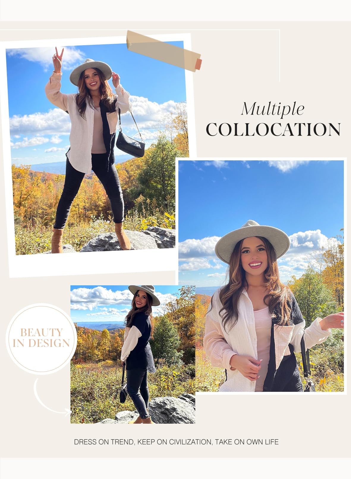 Dokotoo Womens Color Block Button Down Shirts Long Sleeve Oversized Boyfriend Blouses Tops: Small 2 Black