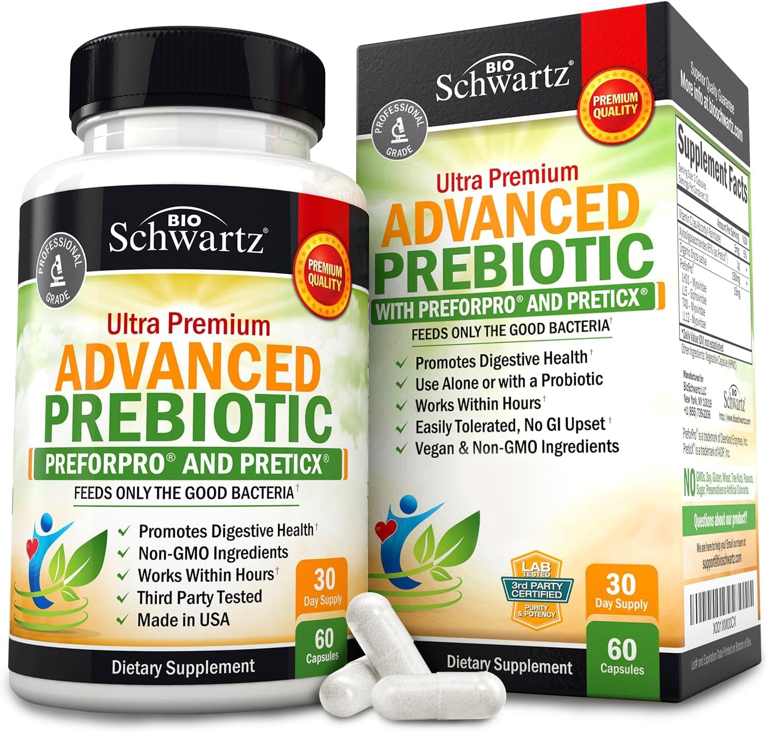 PREBIOTICS FOR ADVANCED GUT HEALTH - IMMUNE SYSTEM SUPPORT & DIETARY FIBER - FUELS GOOD BACTERIA GROWTH TO PROMOTE DIGESTIVE HEALTH - GAS & DIGESTION SUPPORT - PROBIOTICS FOR MEN & WOMEN - 60 CAPSULES
