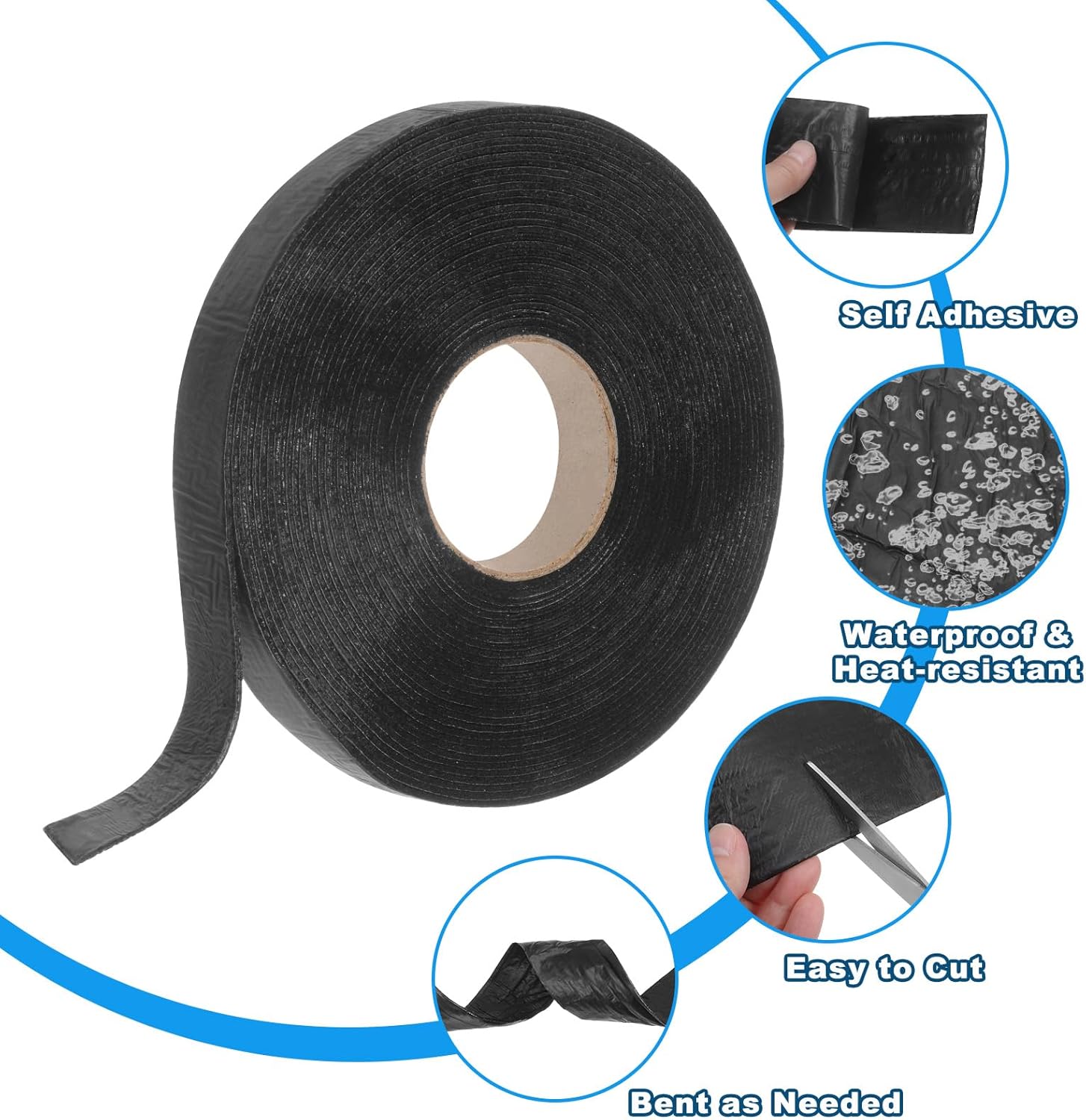 HARFINGTON 2Rolls 98ft x 1.2" Asphalt Crack Tape Self-Adhesive Repair Tape High Adhesion Filler Bendable Sealer for Cement Road, Driveway, Pavement, Parking Lot, Roof, 49ft Each Roll