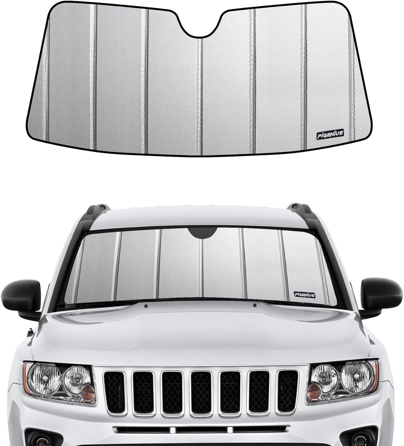 Windshield Sunshade for Jeep Compass 2022-2025 (New Interior/Floating Screen), Premium Grey Leather Finish