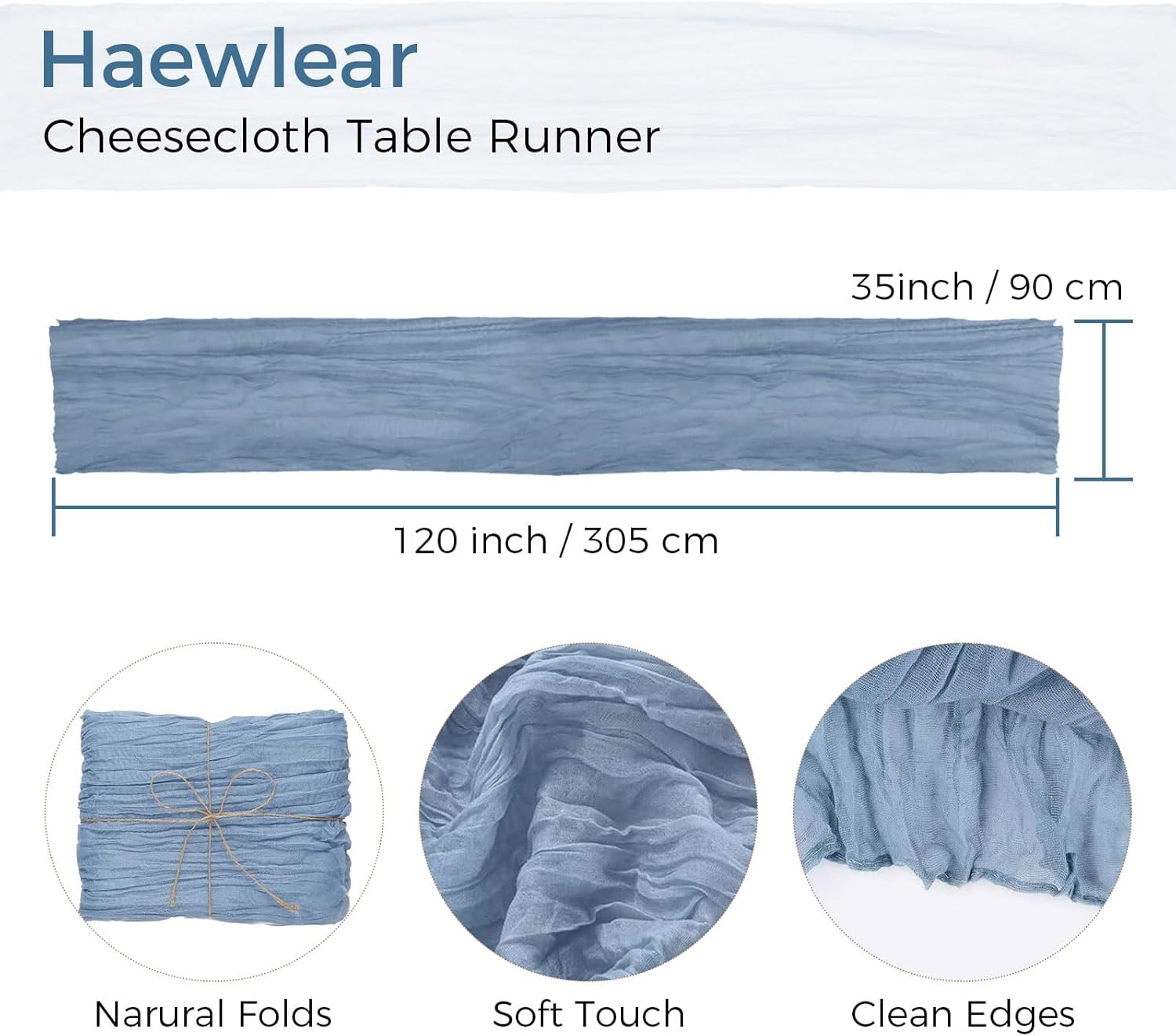 6 Pack Boho Gauze Cheesecloth Long Rustic Sheer Table Runner for Wedding, Bridal, Baby Shower, Birthday Party, Cake Table, Arbor Decorations (Dusty Blue)