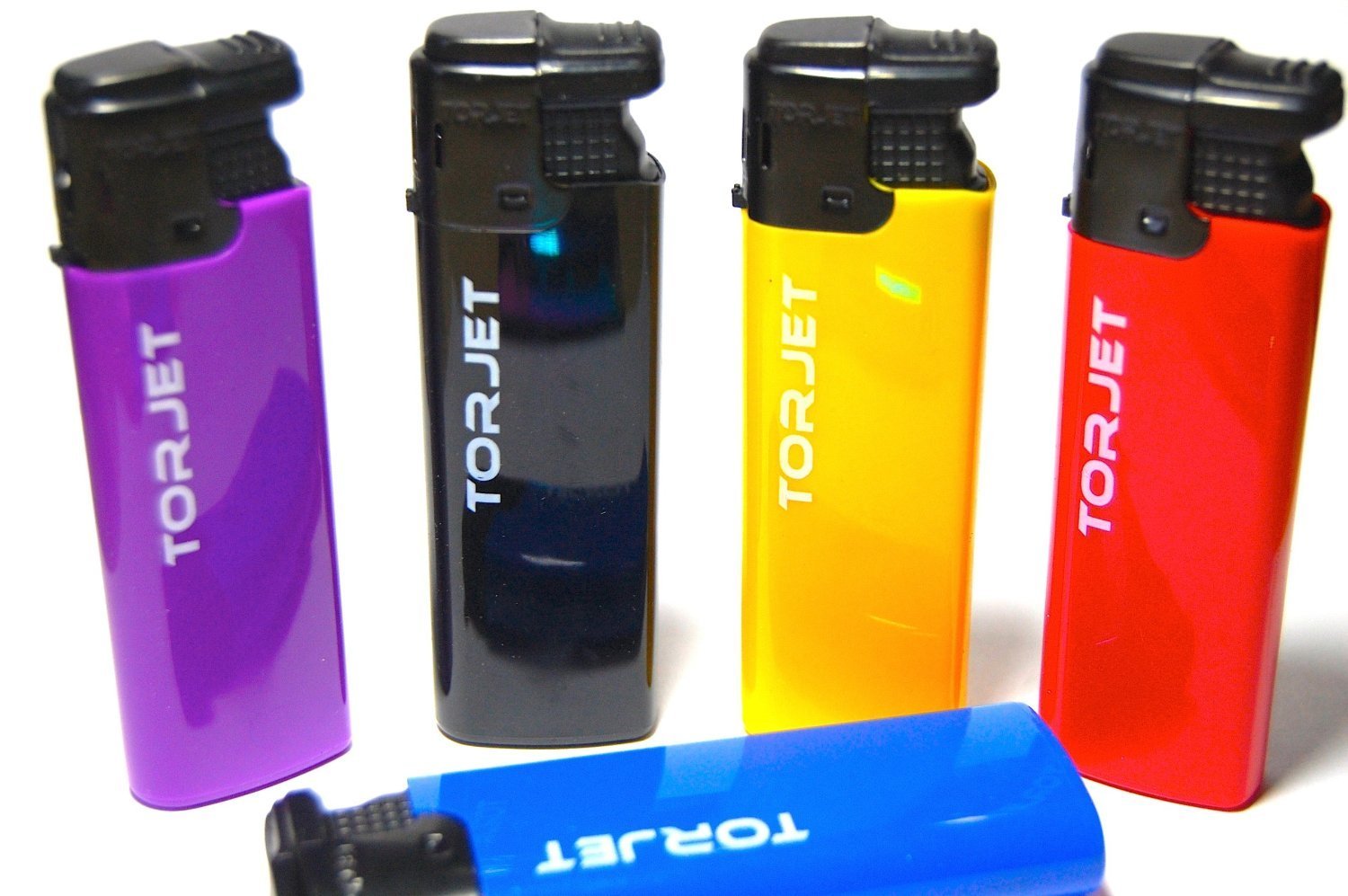 TorJet POWERFUL Turbo Windproof Lighters Refillable Black Red Blue Yellow Purple Electric lighters (5 X Red Purple Black Yellow Blue Electric)