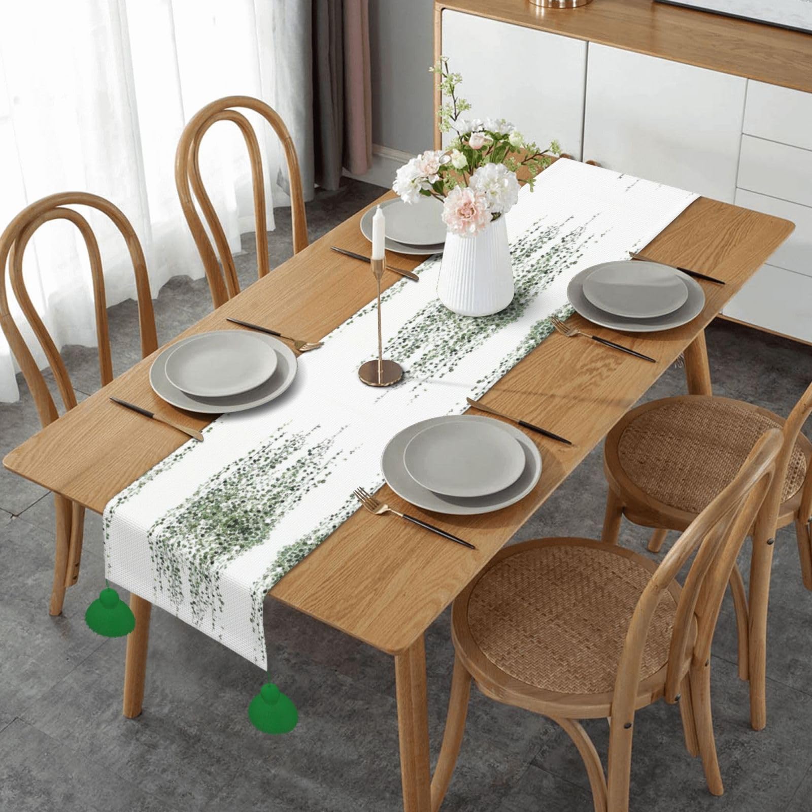 Chemin de table imprimé plantes vertes en tissu haut de gamme
