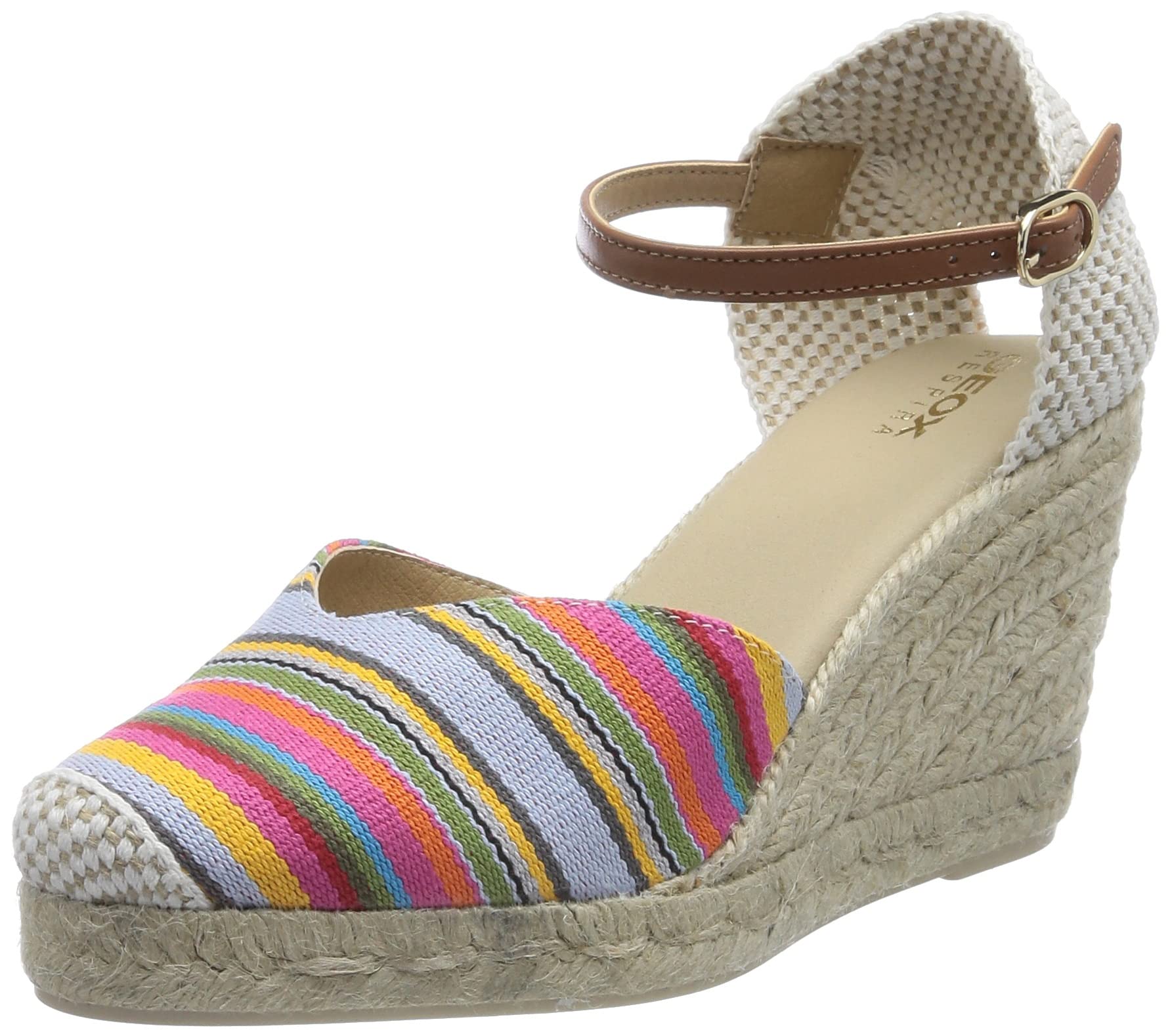Geox Women's D Gelsa Espadrille Wedge Sandal, Multicolor Camel, 5 UK