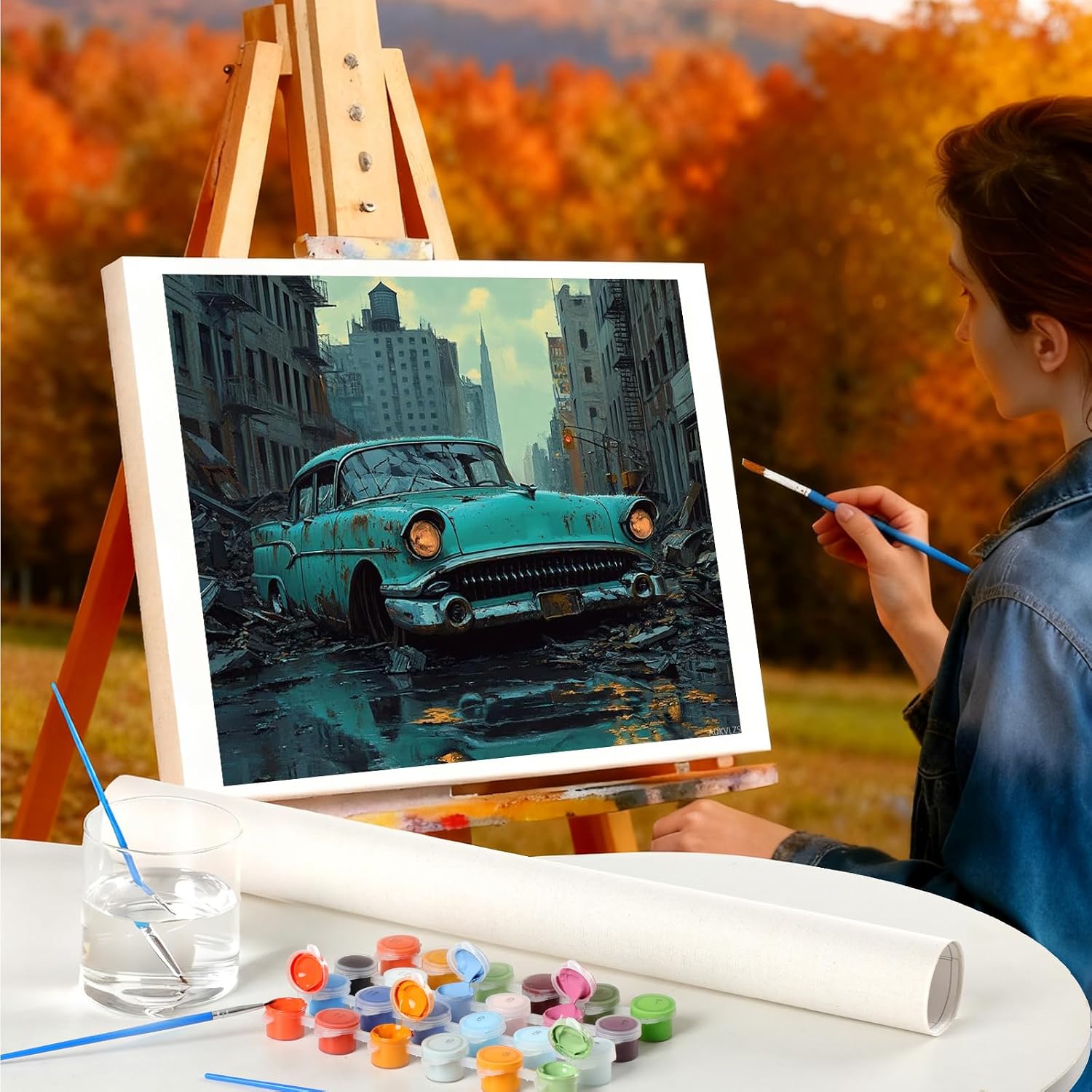 Paint by Numbers Kit for Adults Beginner, Retro Car Trucks Adult Paint by Number Kits on Canvas Without Frame, Pickup Classic Cars Acrylic Oil Paint by Numbers for Home Decor Gift 16"W x 20"L