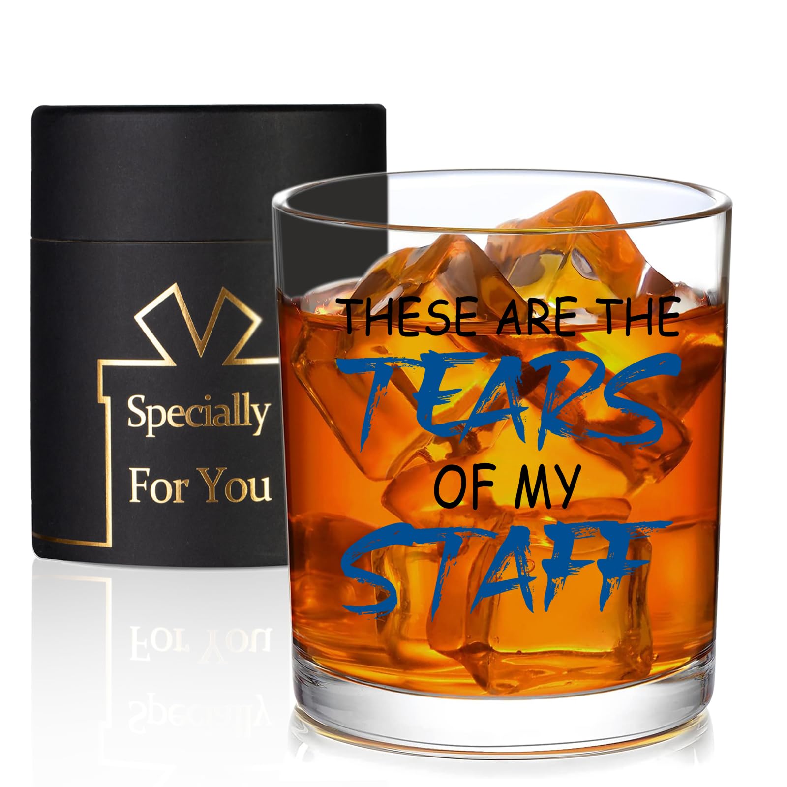 Sngtmug These Are The Tears Of My Staff Whiskey Glass, Boss Christmas Gift for Boss Employees Worker Friends Coworker Men Women, Boss Whiskey Glass 10 OZ Old Fashioned Glass with Gift Box