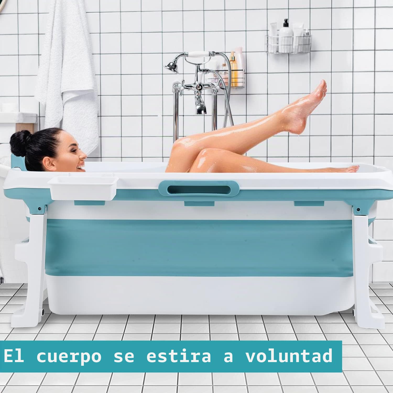 149 x 60 x 50 cm XXL Plegable bañera móvil con cubierta plegable, cesta para baño y ducha