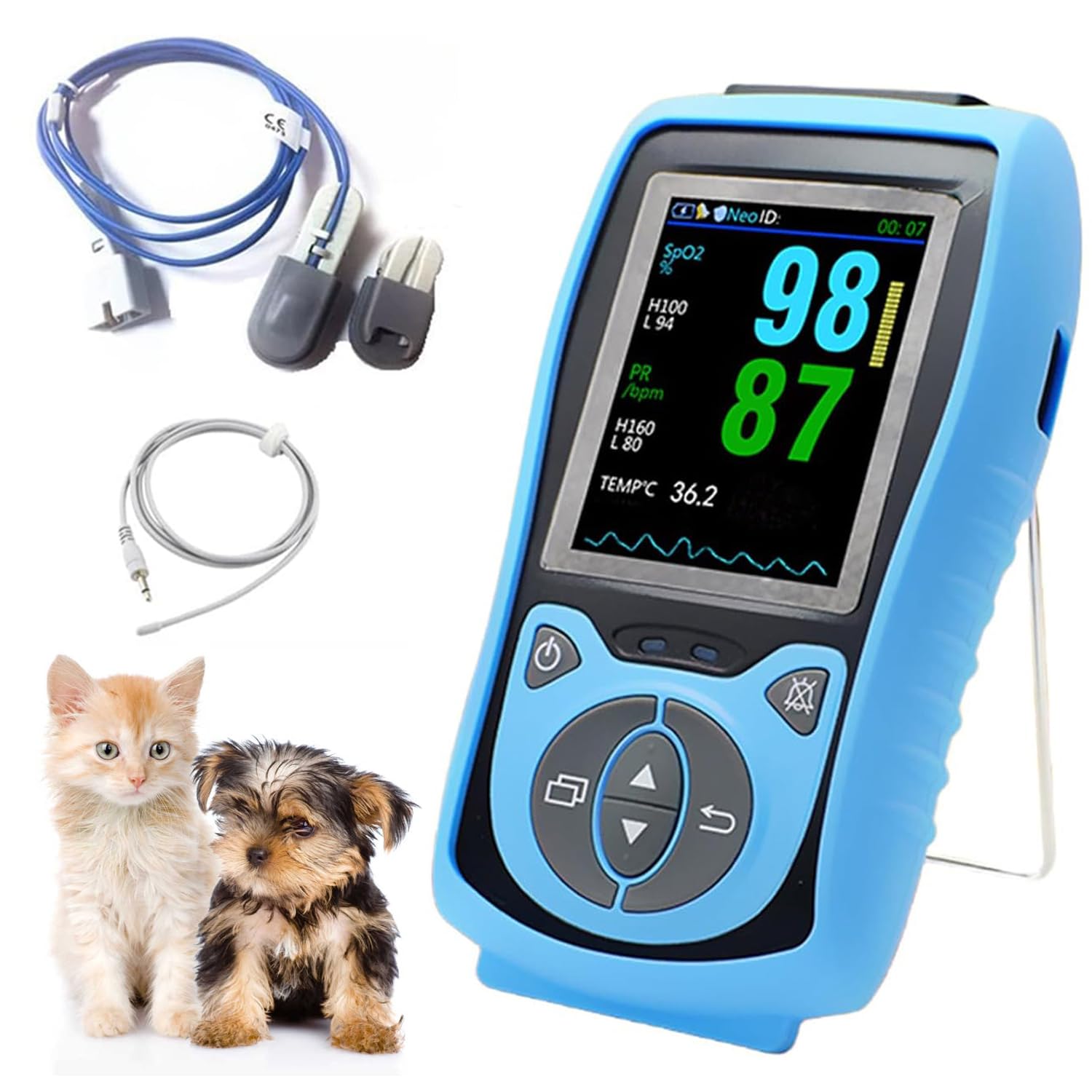 Veterinär-Pulsoximeter, Pet SPO2 / Pulsfrequenz/Temperatur-Monitor, Mit Ohr/Zunge Sensor, 2,8 Zoll LCD-Digitalanzeige, Mehrsprachige Unterstützung, Für Haustiere Krankenhaus