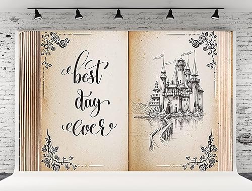 Libro de cuentos de hadas de 8 x 8 pies, telón de fondo para fotografía de boda, libro antiguo, castillo, fondo romántico para fiesta