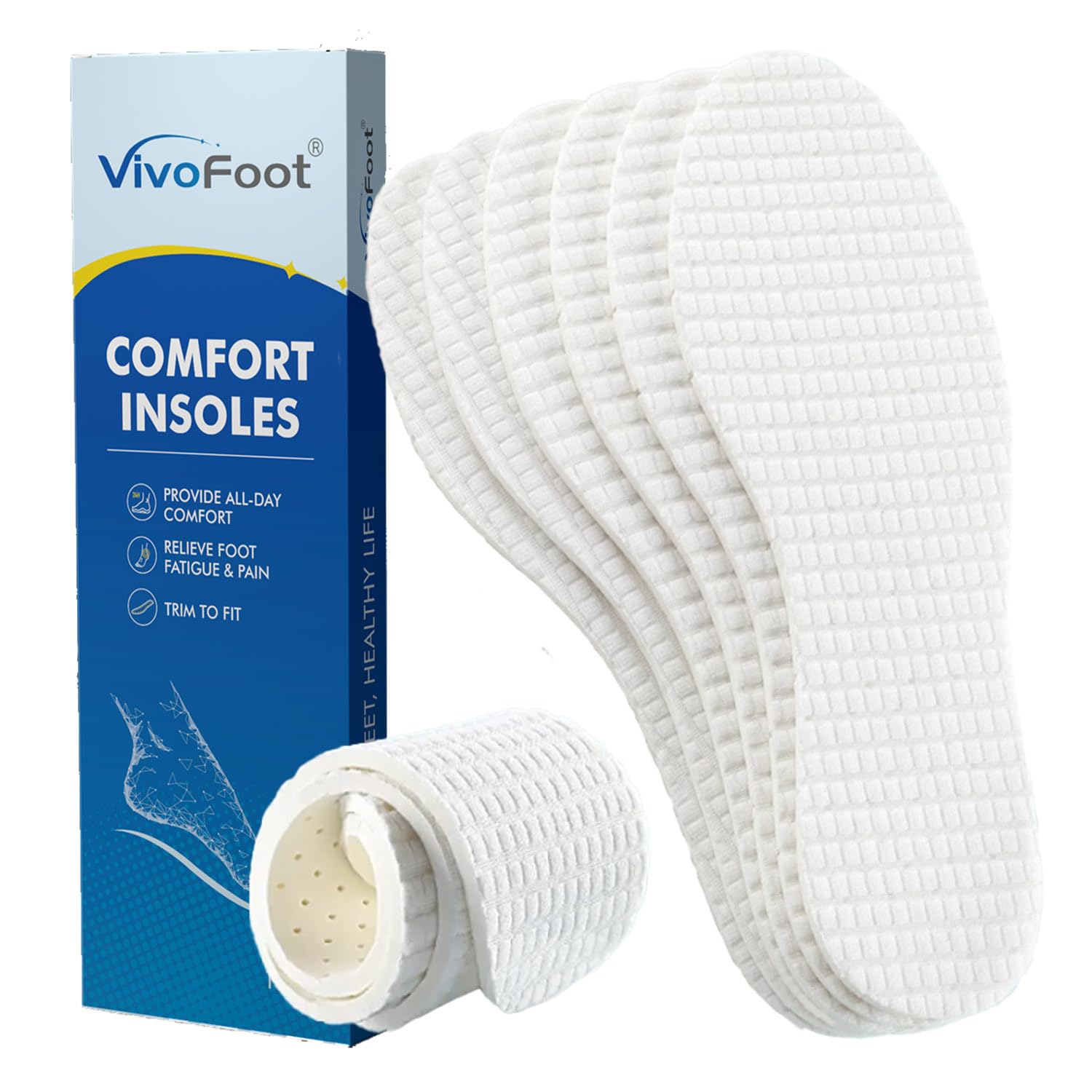 VivoFootVivoFoot 3 Pairs Anti Odour Cotton Insoles, Breathable Terry Barefoot Odour Eating Inserts, Cut-to-Size Everyday Comfort Replacement Shoe Pads for Men & Women